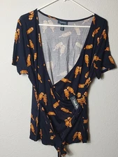 Modcloth The Surplice Is Right Faux-Wrap Top Blue Otters Size XL Animal Print