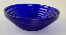 Blenko Glass Art Deco Style Cobalt Blue Large Step / Pyramid Bowl