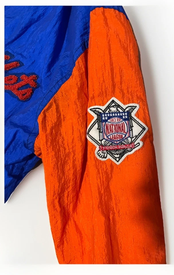 Jaqueta bombardeiro de cetim vintage anos 80 anos 90 MLB NEW YORK METS PIRÂMIDE AUTÊNTICA S/M EUA - Imagem 4 de 4