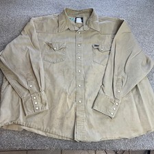vtg Wrangler Western Pearl Snap Shirt Mens Tan Khaki Cotton Twill Workwear