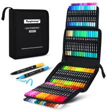 Dual Tips Brush Pens 100 Colors Fine Felt Tip Watercolor Paint Art Markers