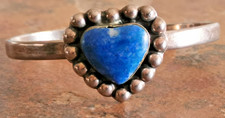 Vintage 60s Sterling Silver 925 Cuff Bracelet Lapis Lazuli Heart Stone 20gr