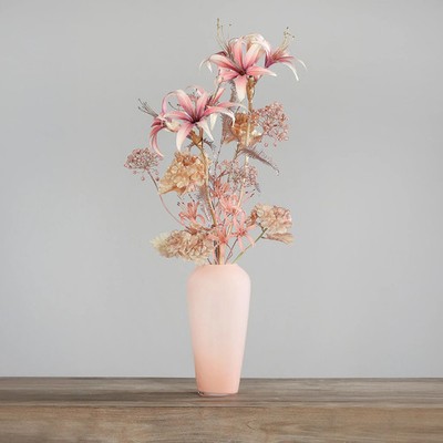 PUR FLEUR Premium-Bouquet rosa & beige inkl. Glas-Vase Höhe 90cm, Ø 40cm P2N18