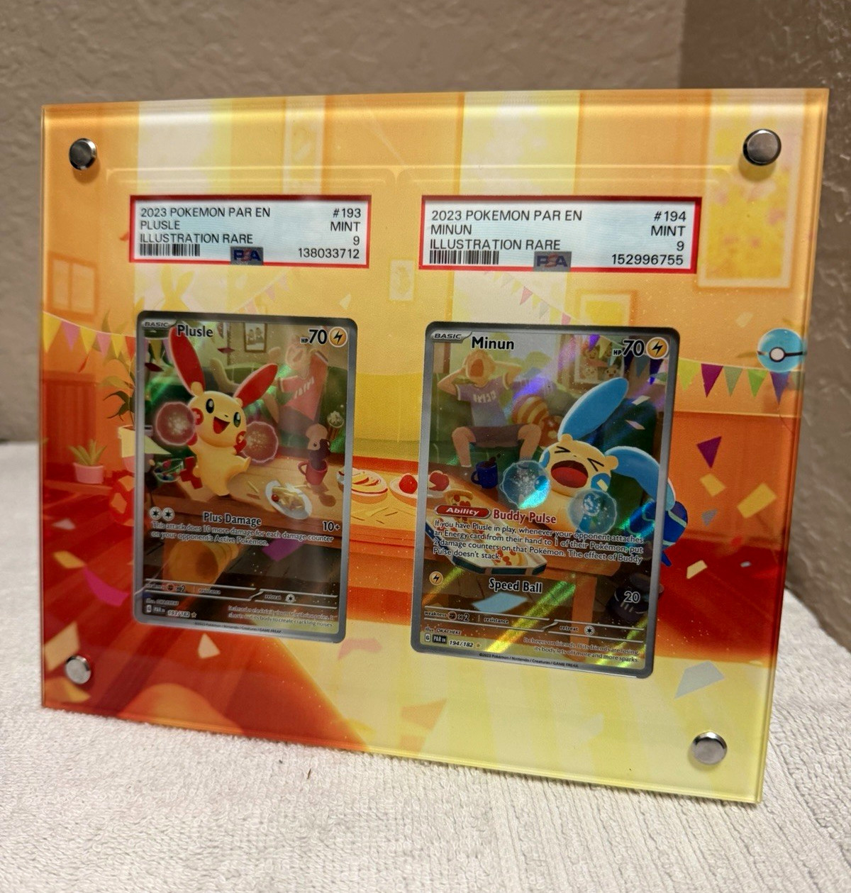 Pokemon TCG ParadoxRift Plusle 193 & Minun 194 PSA 9 Illus Rare Set extended art