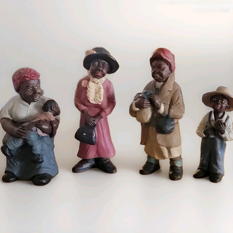 Hand Painted Resin People Figurines Lot of 4 Seated Woman, Man, Child Figures