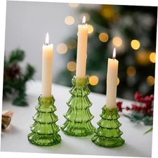  Christmas Tree Candle Holder: 3 Pcs Glass Candlestick Holders for Taper 