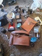 Lot of Random Vtg Camera Bags Cases Flashes Bulbs  More