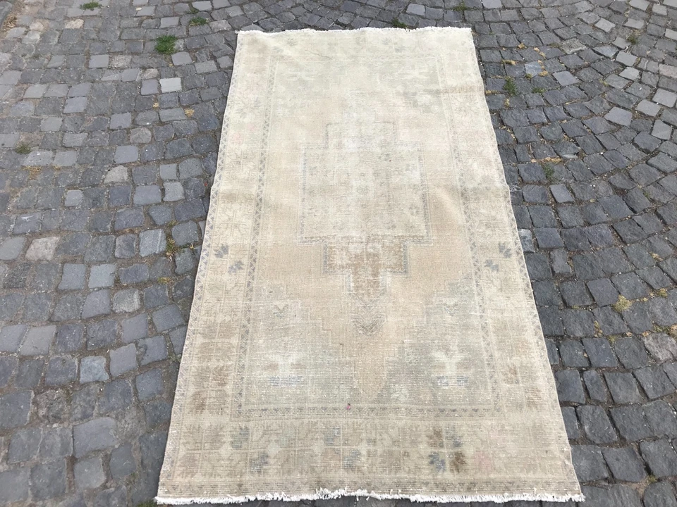 Alfombra bohemia hecha a mano alfombra de lana alfombra tradicional turca vintage 4,0 x 7,7 pies Foto 3 de 4