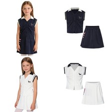 Kids Girls Outfit Casual Suit Top Set Collared Daily Two-piece Lightweight Golf