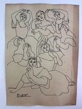 Pablo Picasso COA Art Painting Original Drawing Vintage Paper Signed