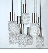 70er J. KASKADENLAMPE 7-flammig BANKAMP Midcentury Glas Cascade Lamp Leuchte