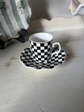 Demitasse Espresso Cup & Saucer Fine Porcelain Gold Trim Coffee Decor Vintage