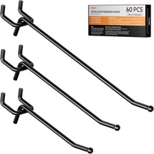60 Pack 4/6/8 Inch Black Pegboard Hooks, 1/4" Heavy Duty Peg Board Shelving H...