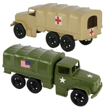 TimMee Plastic Army Men Trucks - OD Green & Tan M34 Deuce and a Half Cargo Ve