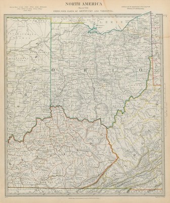 Ohio mit Teilen von Kentucky, Virginia & Indiana. USA. Landkreise SDUK 1844 Karte