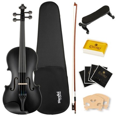 Mendini by Cecilio 4/4 Full Size Beginner Violin Kit Black Open Box