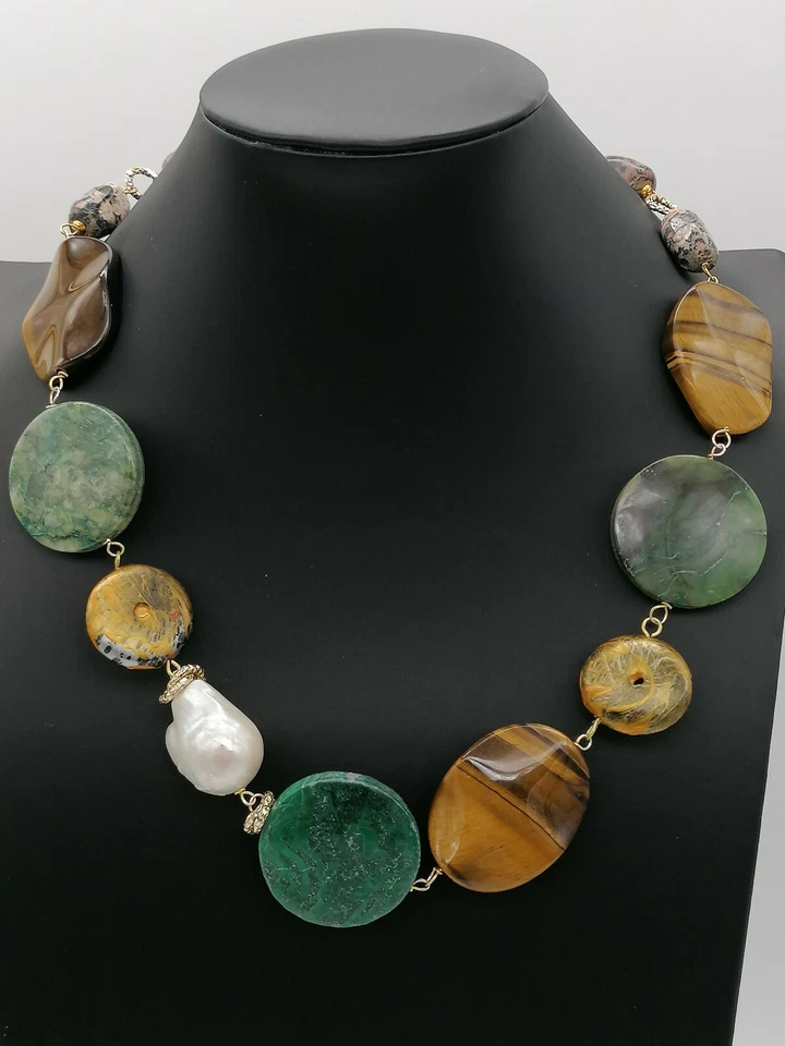 collana da donna giada occhio di tigre perla diaspro argento FATTA IN ITALIA - Immagine 2 di 4