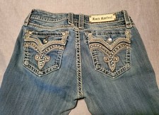 Women's Rhinestone Fleur De Lis Pockets Rock Revival Jeans - Size 30