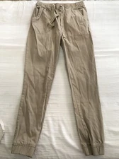 GALAXY by HARVIC beige Khaki Pull On SMALL Jogger Chinos. Pockets, Drawstring 