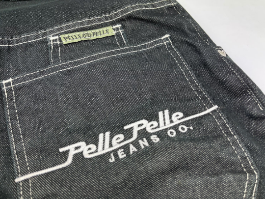 Pelle Pelle jeans, shiny black, vintage baggy, silver