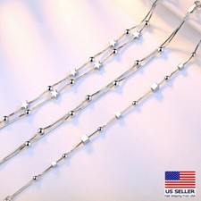 Women 925 Sterling Silver Wrist Chain 3D Geometry Ball Star Square Bracelet 0134
