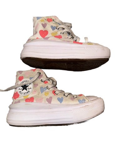 Converse Chuck Taylor All Star Move Hi Always On Hearts White/Pink Sz 2 Platform