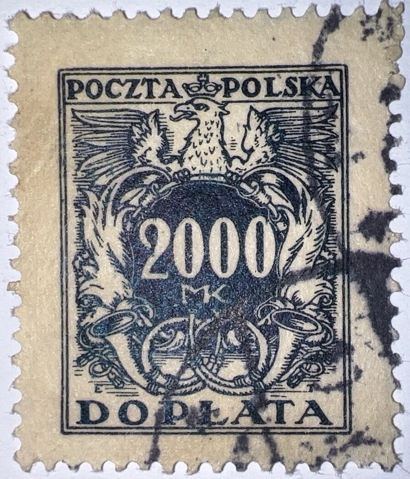 Sellos de viaje: 1923 Polonia Scott #J54 Águila polaca brazos poste bocinas franqueo debido Foto 3 de 4