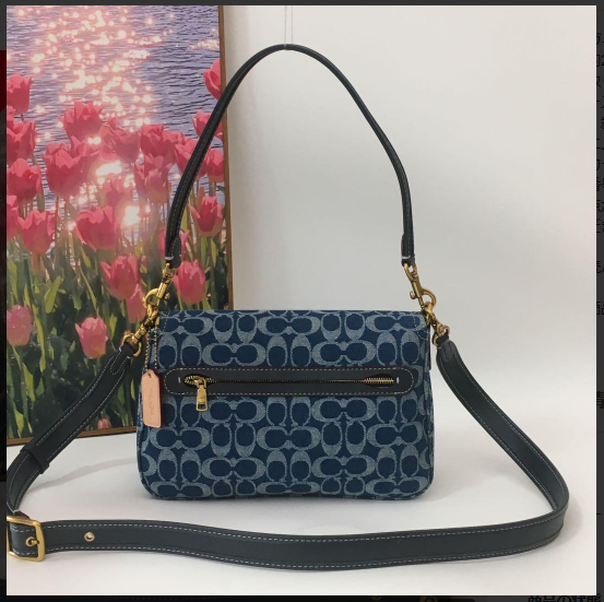 Coach CA105 Soft Tabby Shoulder Bag Signature Denim Leather Blue