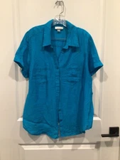 NWOT Dressbarn women’s 14 - 16 turquoise blouse button down short sleeve collar