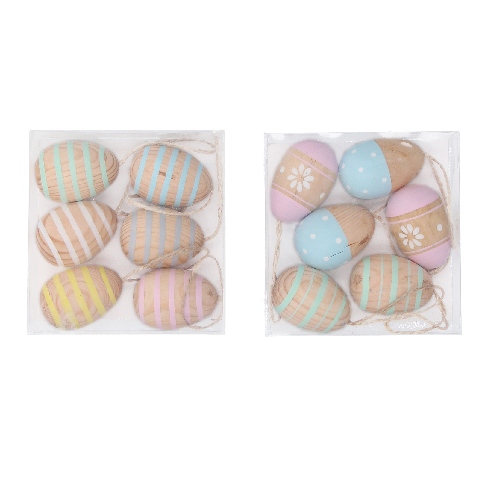 Gisela Graham Wooden Easter Egg Decorations - Striped and Floral Set of 2