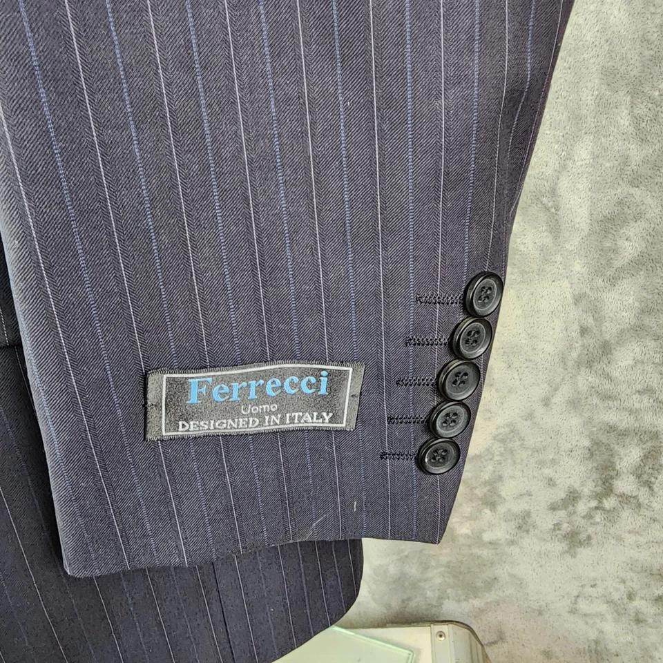 Traje Chaqueta Blazer Ferrecci Uomo Azul Pin Rayas Italia S40 Super 150s Caída 6-R Foto 2 de 4
