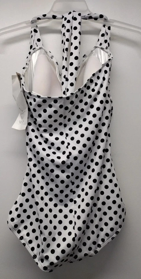 NEW Esther Williams Swimsuit Halter Tie Polka Dot Suit Sz 16 One Pc White Black - Image 4 of 4