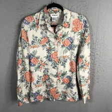 Talbots Top Womens 8 Floral 100% Linen Cottage Core Grandma Feminine Roses
