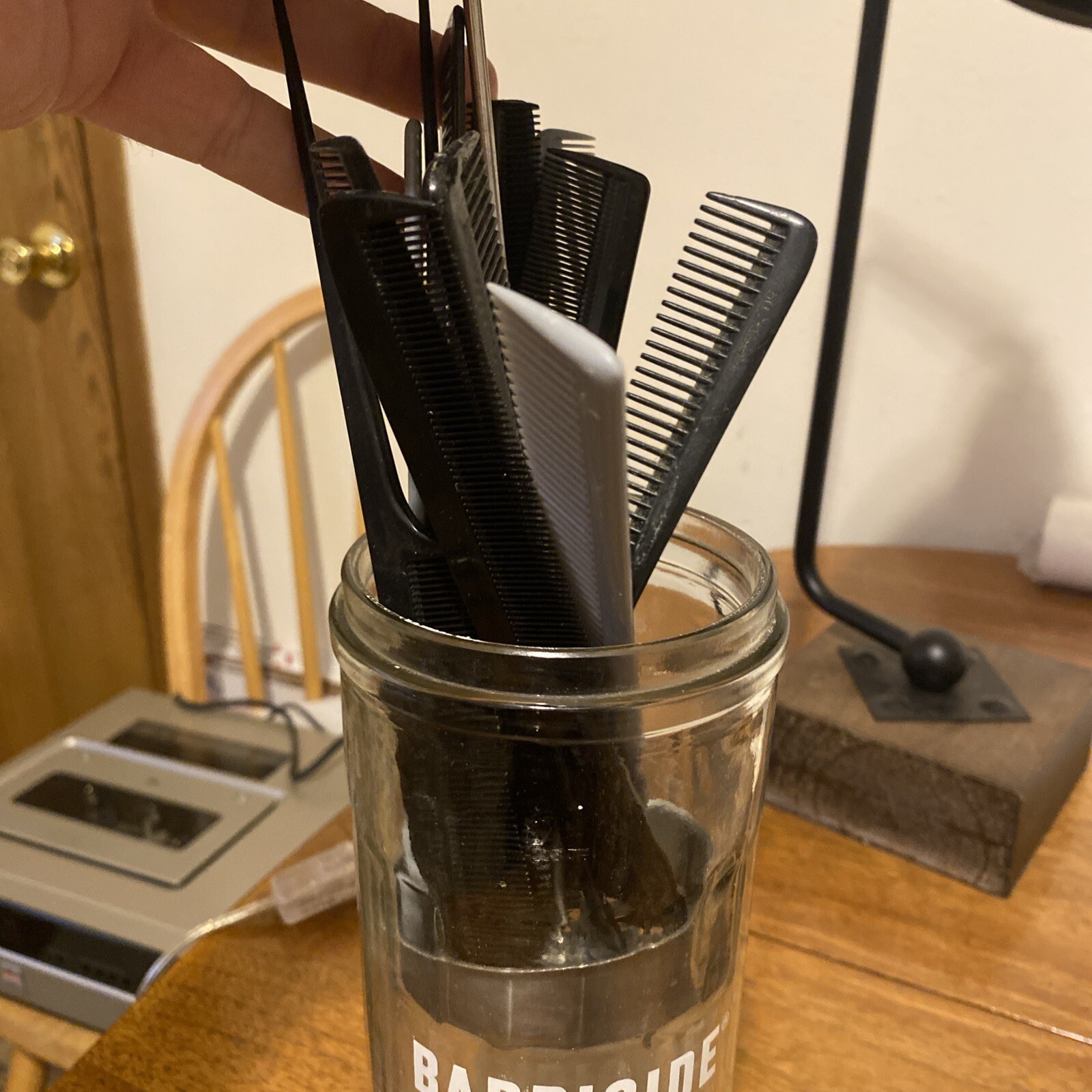 Vintage Barbicide Barbers Disinfectant Glass Jar w/ Metal Lid and