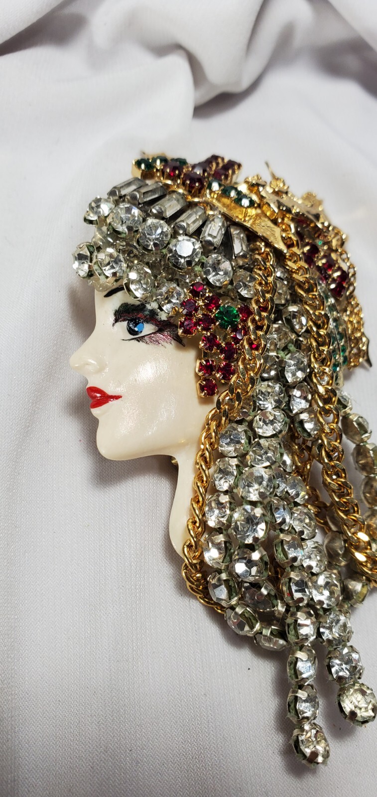 Vintage Rhinestone Christmas Lady Face Brooch Pin eBay