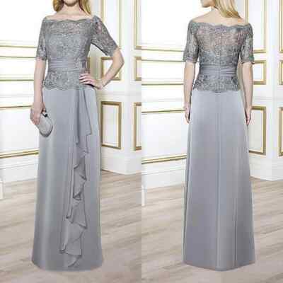 Mother of the Bride Short-Sleeve Ruffled A-Line Lace Evening Gown 