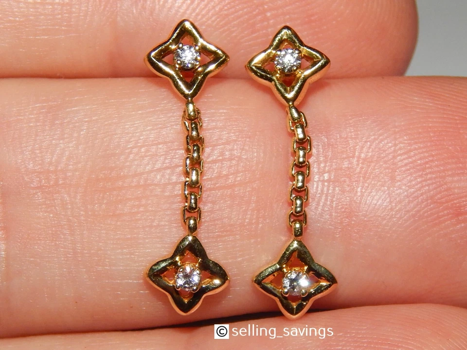 18K YELLOW GOLD DAVID YURMAN DIAMOND QUATREFOIL 9/10th INCH DROP DANGLE EARRINGS - Image 2 of 4