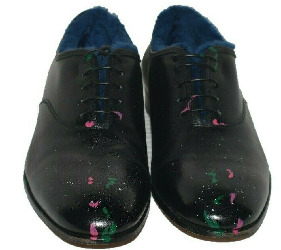 Salvatore Ferragamo Limited Edition Gris Black Blue Shearling Fur Painted 9US Salvatore Ferragamo LTD ED Gris Black Blue Shearling Fur  main image 2