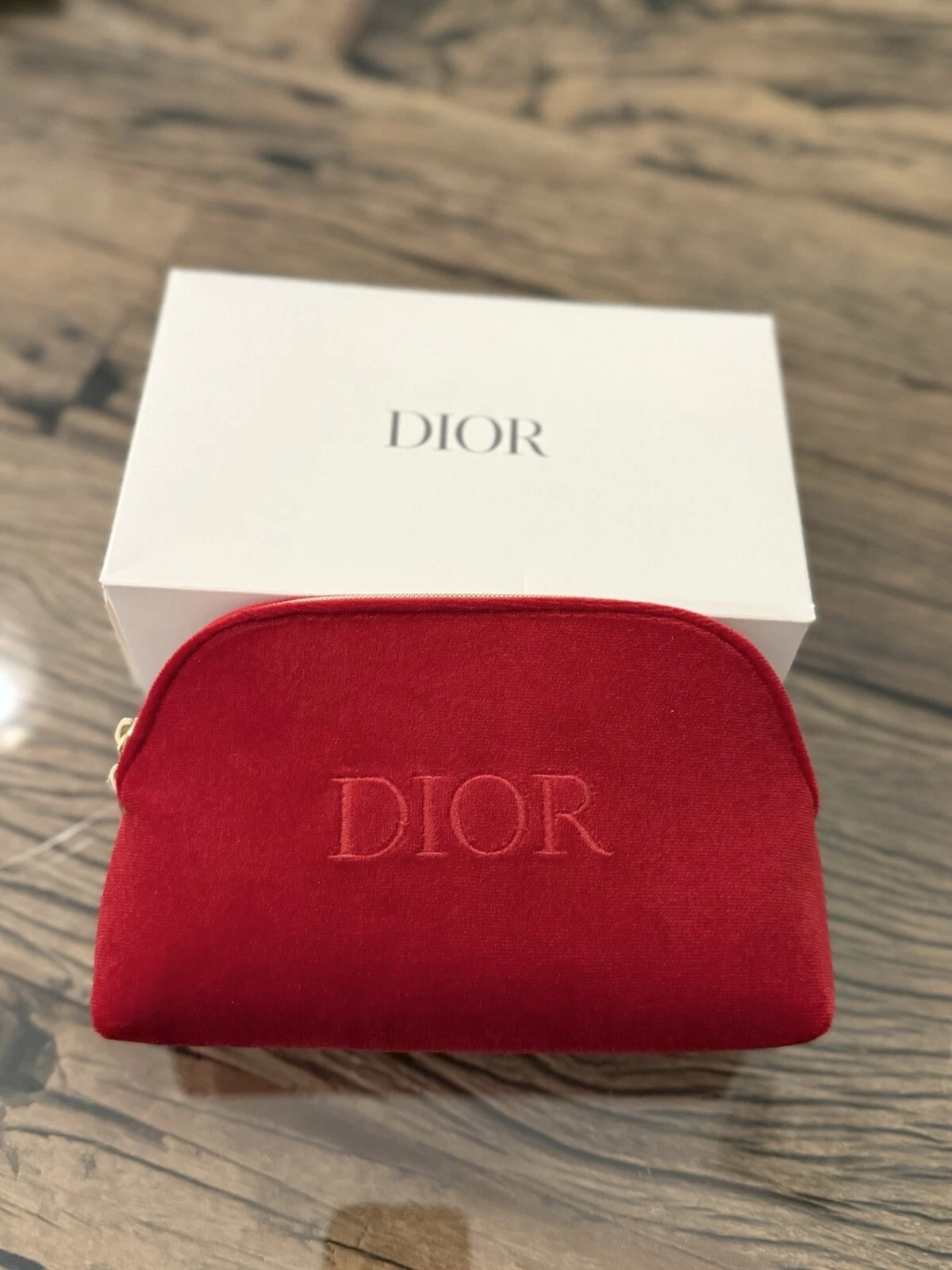 Sac de soirée toilette cosmétique voyage double fermeture éclair Christian Dior velours rouge