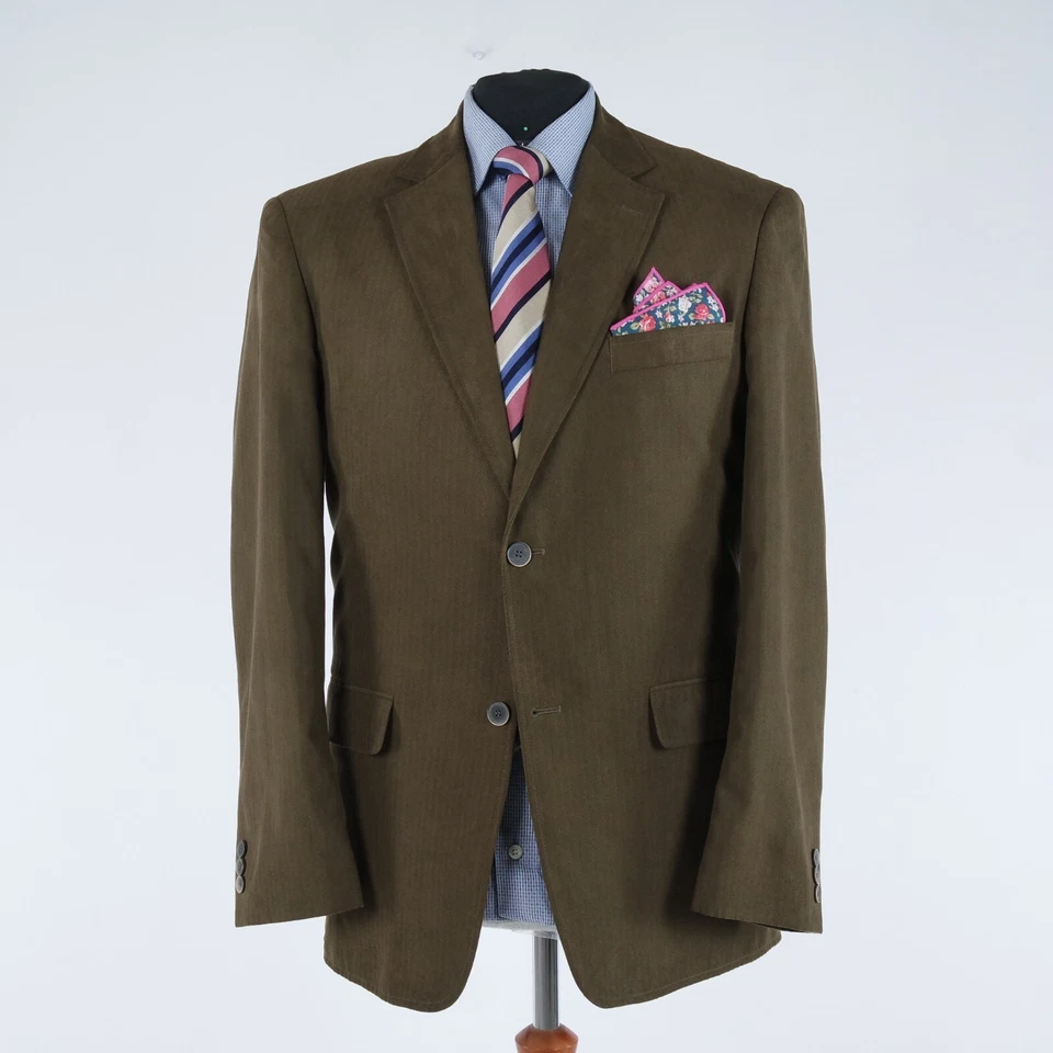 Mens Herringbone Blazer 44R UK Size CANDA Green Sport Coat Fitted Jacket - Image 4 of 4