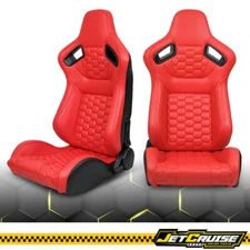Universal Pair Reclinable Racing Seat Honeycomb + Dual Slider x2 Red PU Carbon