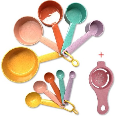 Plastic Measuring Cups and Spoons Set - 10 Pcs Colorful Kitchen Measuring Tool,