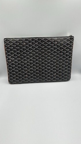 Authentic GOYARD Goyardine Senat Pochette GM Clutch Bag Black Tan AAS020122