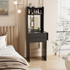 Black LED Lighted Dressing Table 2 Drawer Makeup Vanity Desk with Side Panel