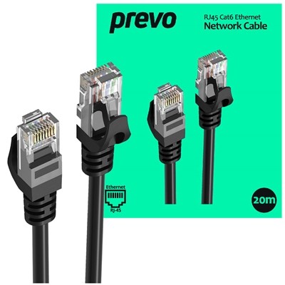 Prevo CAT6-BLK-20M Netzwerkkabel Rj45 m auf Rj45 m Cat6 20 m schwarz sauerstofffrei Cop