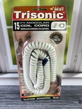 Vintage NOS White Phone Cord Coil Spring Cord Trisonic 15 ft Long TS-615 NIP
