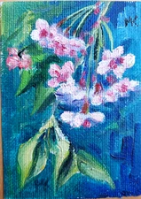 ACEO ORIGINAL oil painting  - Cherry blossom - 2.5x3.5 in artist MK