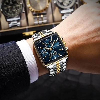 Fashion Men Watch Luminous Waterproof Chronograph Date Man Wristwatch Square