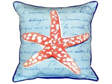 Betsy Drake Coral Starfish Blue Small Indoor Outdoor Pillow 12x12