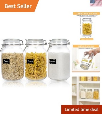 50oz Glass Food Storage Jars with Airtight Clamp Lids, 3 Pack